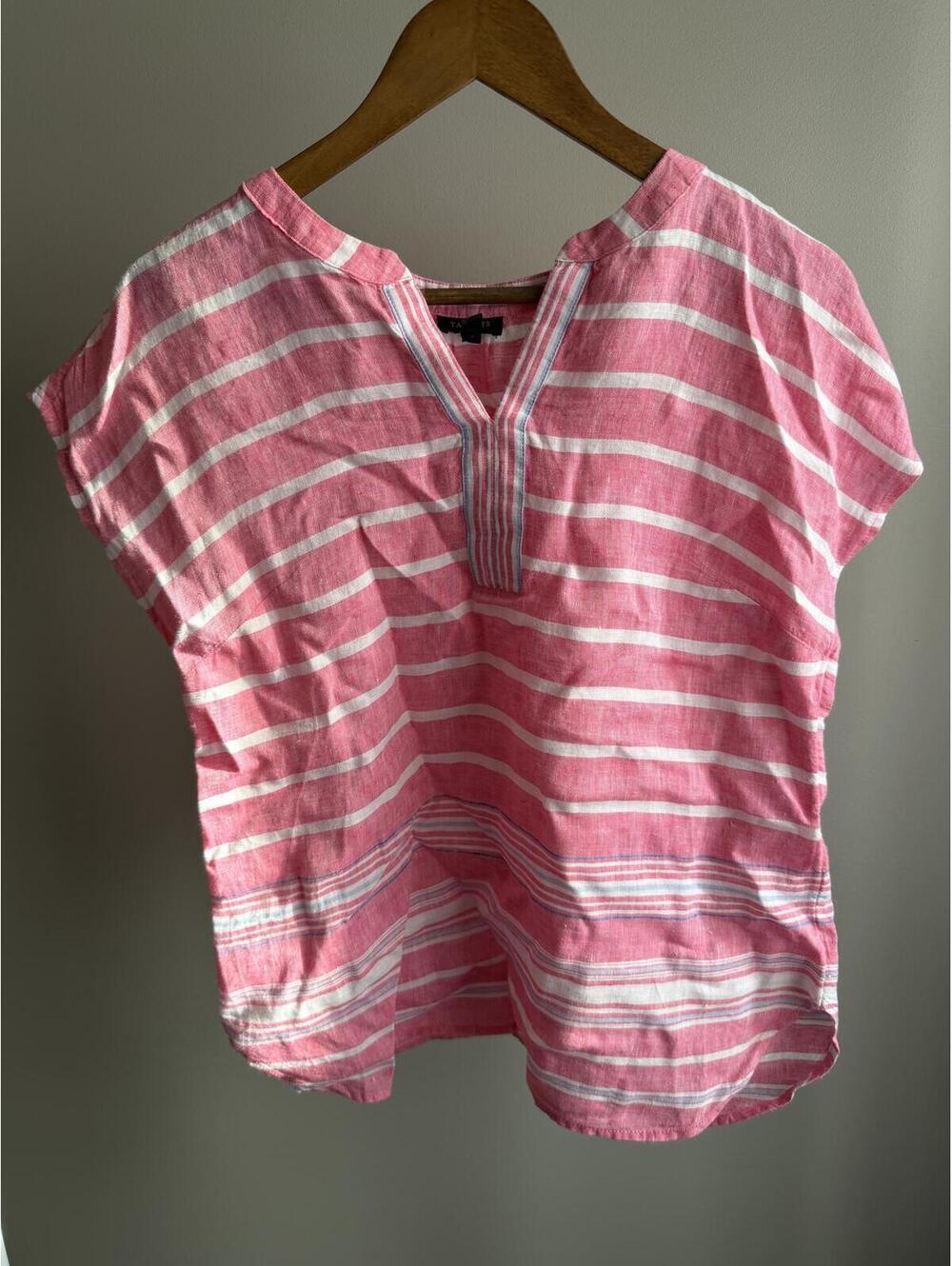 Talbots 100% linen striped v-neck cap sleeve shirt